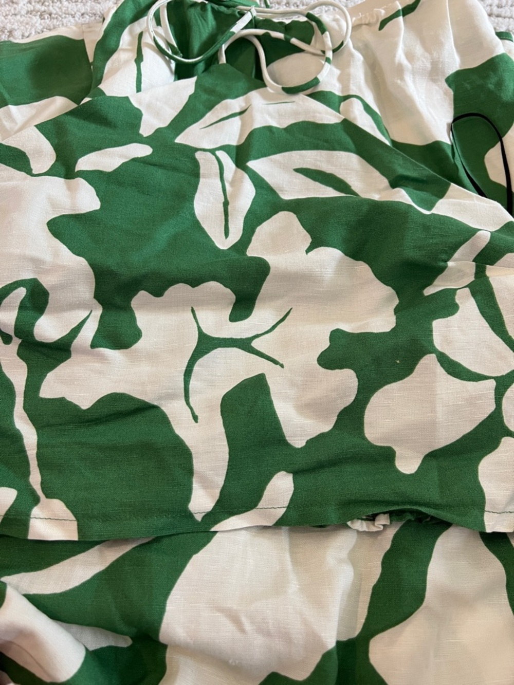 H&M Green and White Linen-Blend Floral Top and Skirt